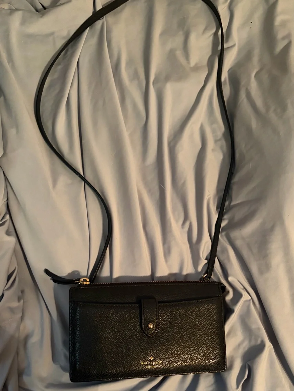 kate spade Black Leather Crossbody Wallet with Gold Hardware